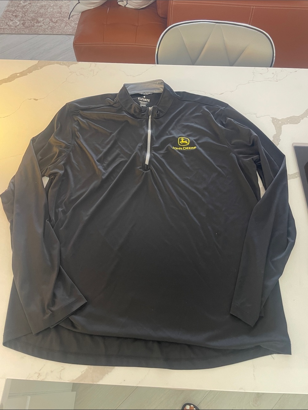 John Deere Black Lightweight Quarter-Zip Pullover with Yellow Logo